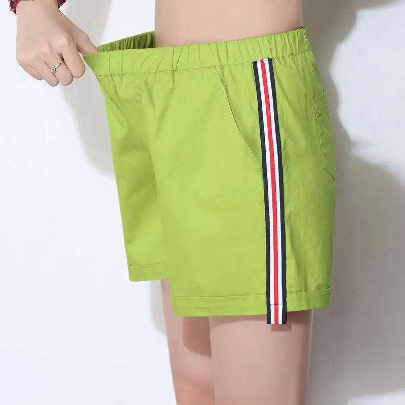 Red Elastic Waist Shorts Plus Size Cotton - Image 15