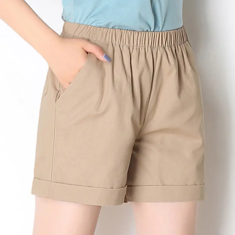 Red Elastic Waist Shorts Plus Size Cotton - Image 2