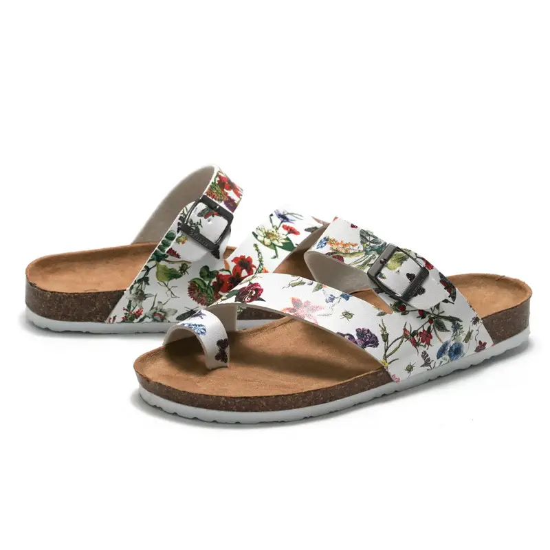 Women Floral Clip Sandals Summer Cork Beach Flippers