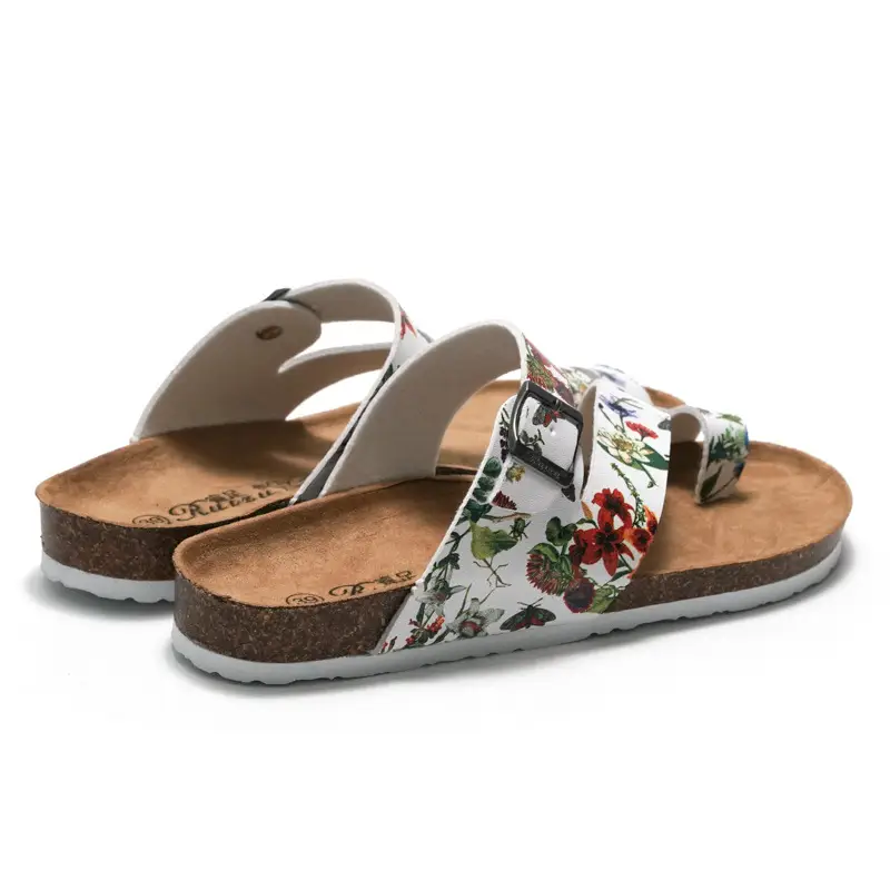Women Floral Clip Sandals Summer Cork Beach Flippers