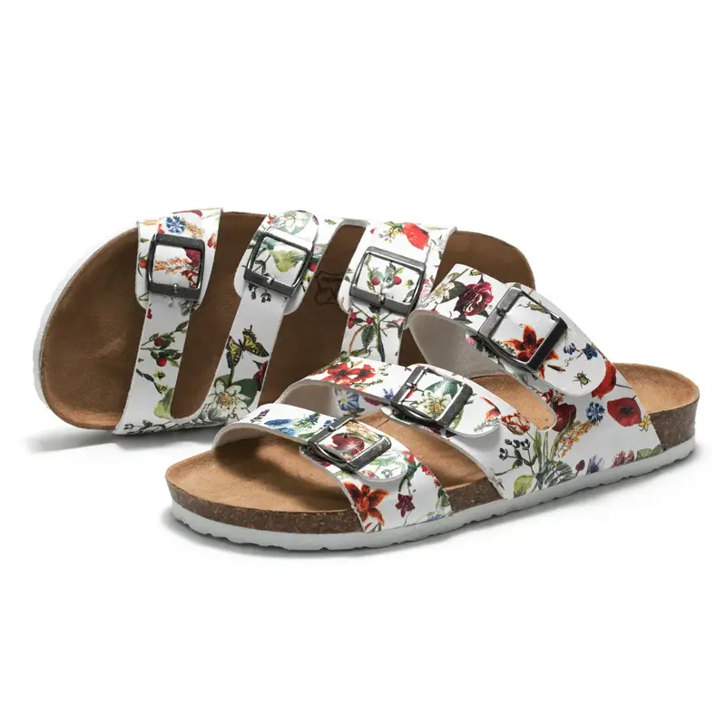 Women's Floral Clip Sandals Cork Sole Summer Flip Flops