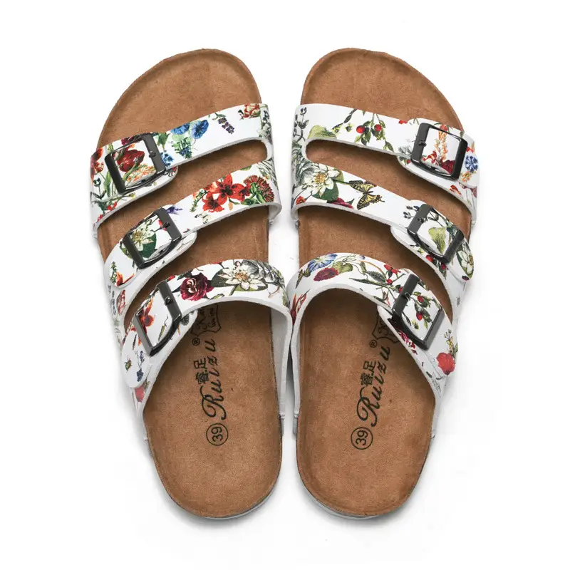 Women's Floral Clip Sandals Cork Sole Summer Flip Flops