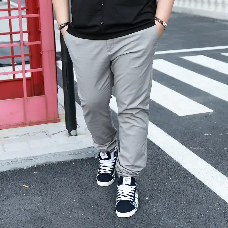 Men's Grey Slim Fit Stretch Trousers Large - Image 3