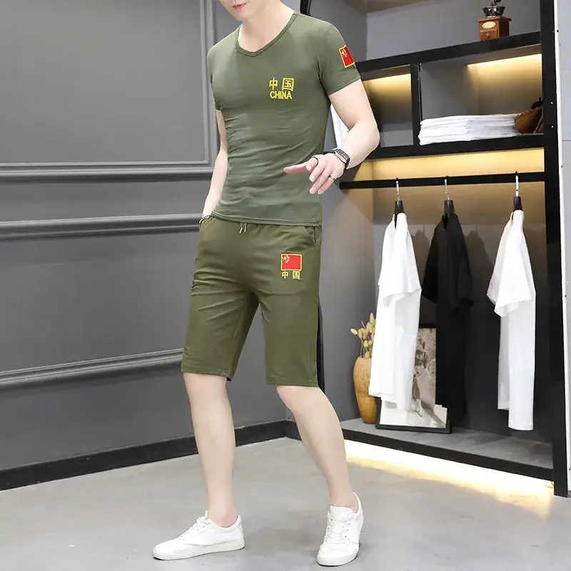 Men Camo Embroidered Black T-Shirt & Shorts Set - Image 9