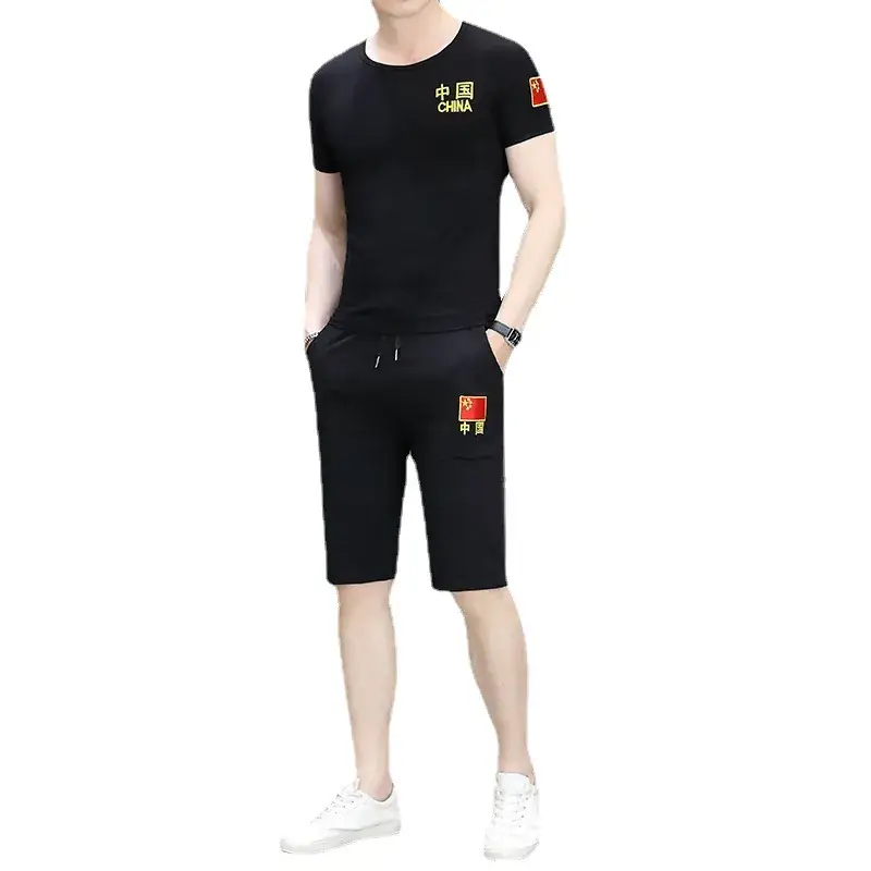Men Camo Embroidered Black T-Shirt & Shorts Set - Image 10