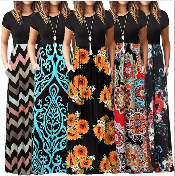 2022 Printed Floral Long Skirt Dress Black