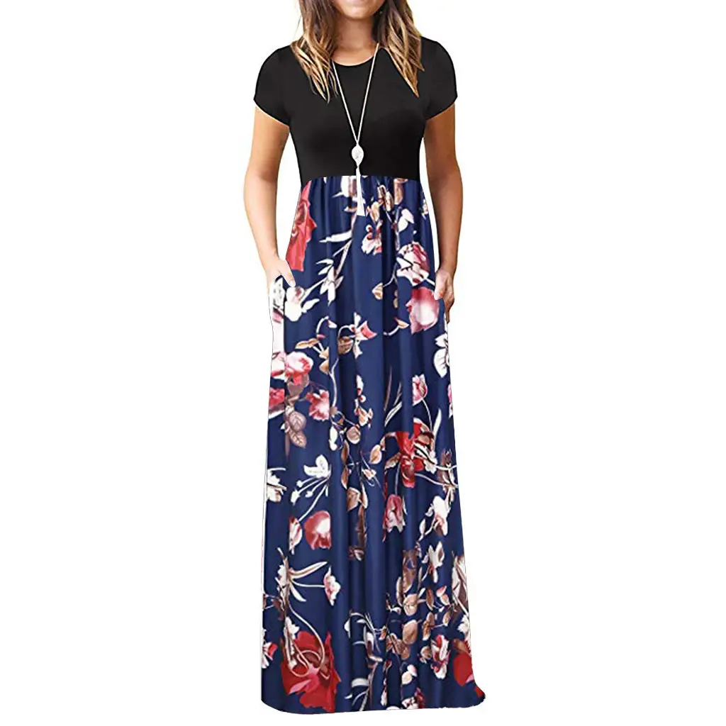 2022 Printed Floral Long Skirt Dress Black