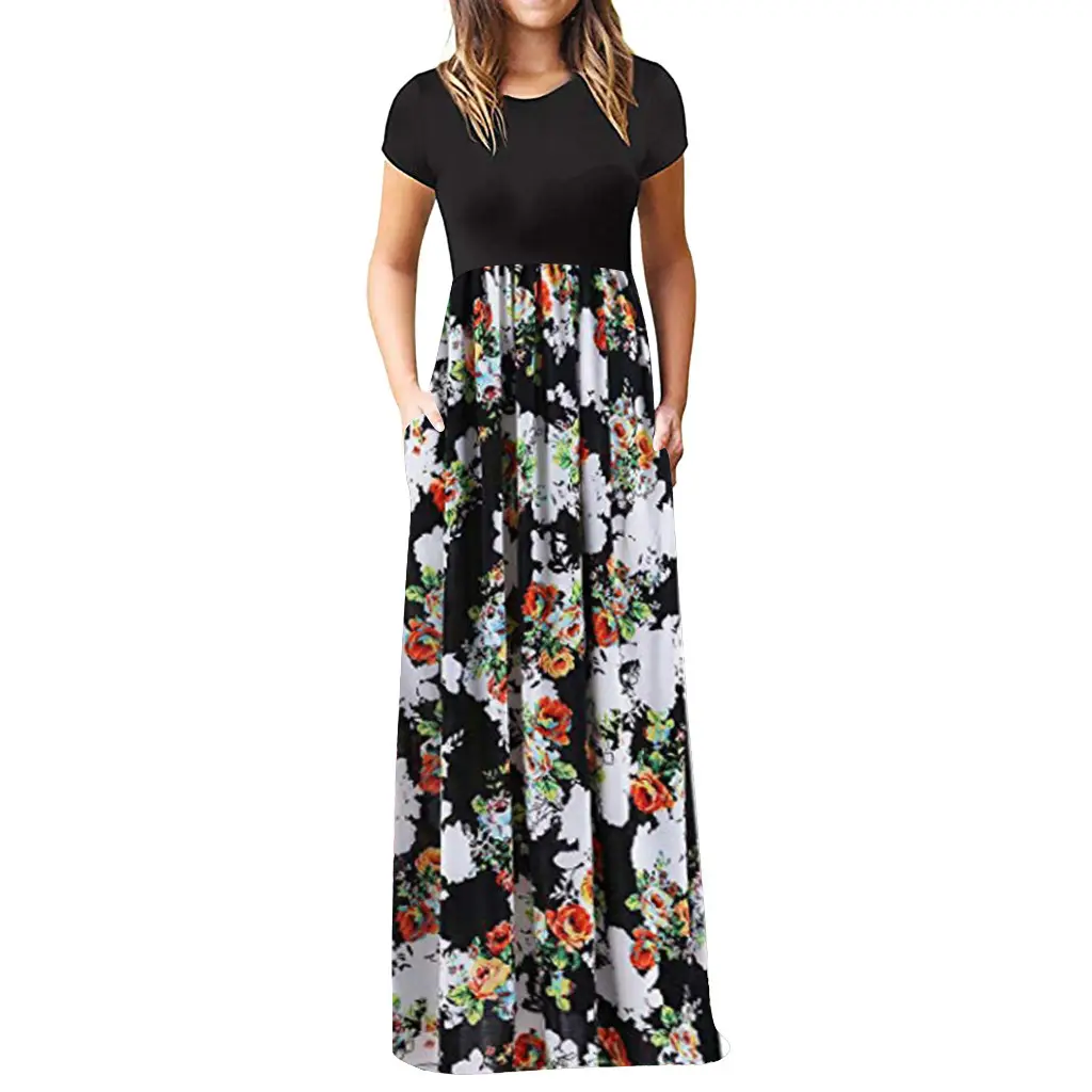 2022 Printed Floral Long Skirt Dress Black