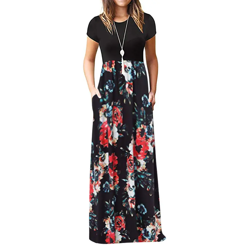 2022 Printed Floral Long Skirt Dress Black