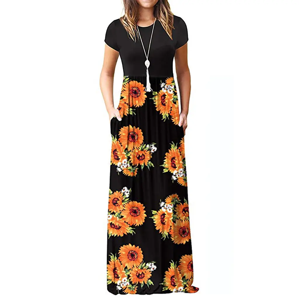 2022 Printed Floral Long Skirt Dress Black