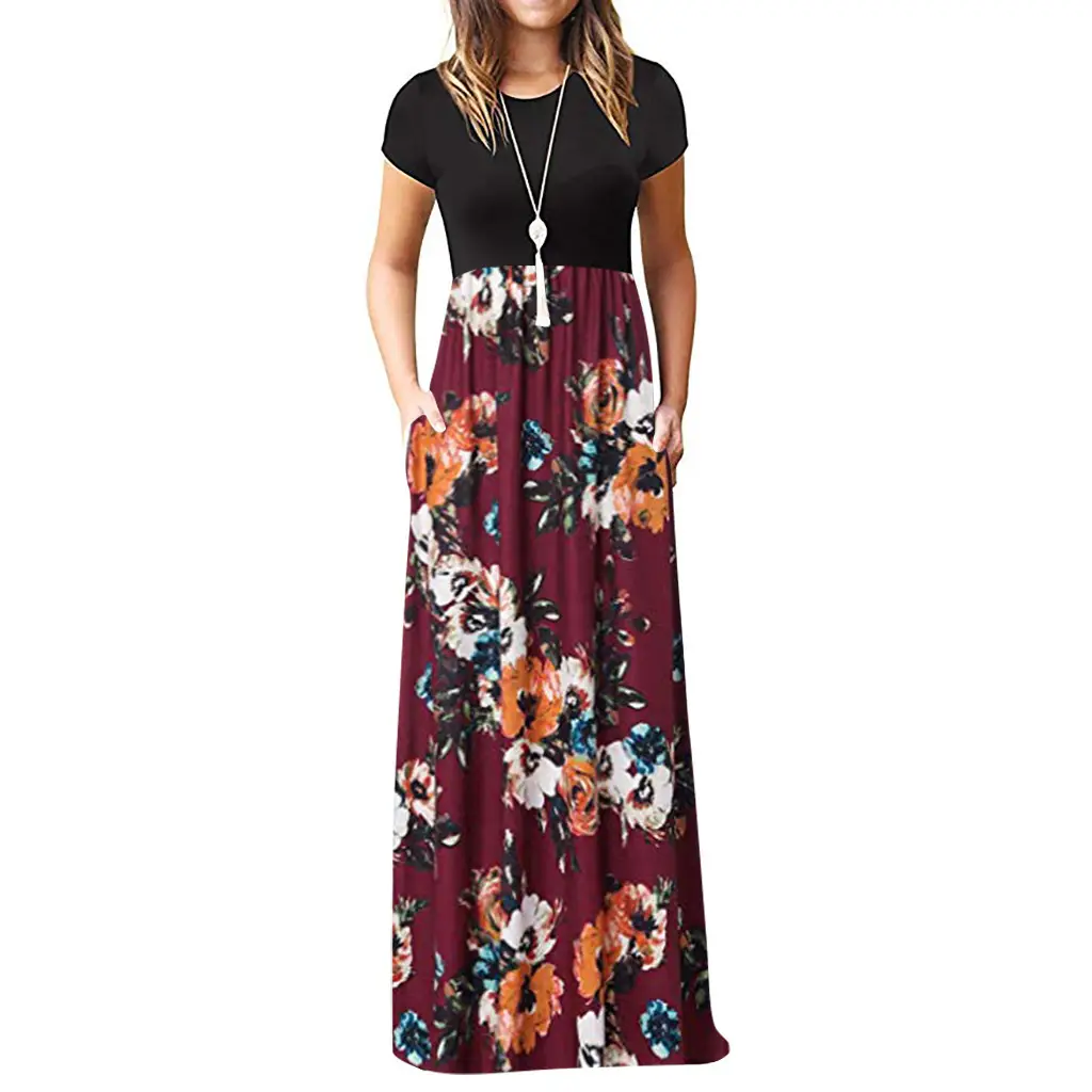 2022 Printed Floral Long Skirt Dress Black