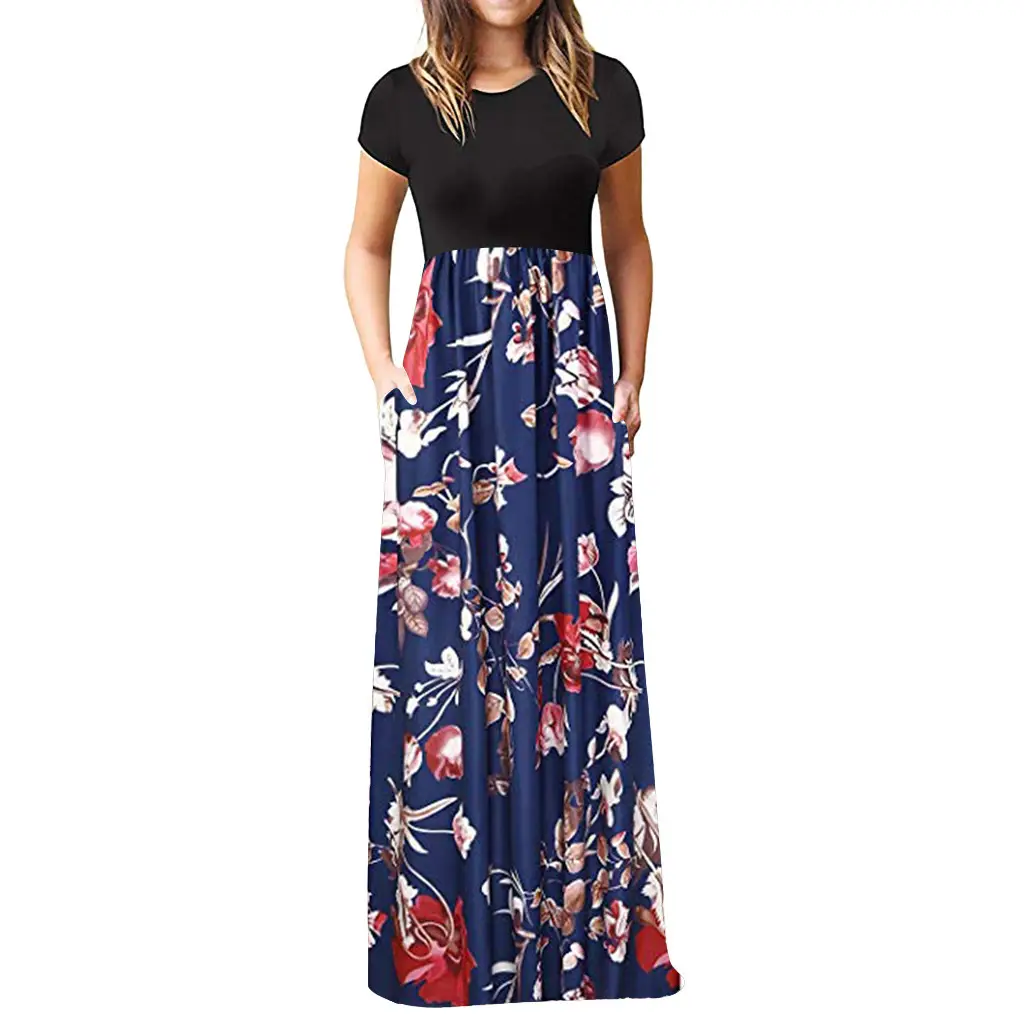 2022 Printed Floral Long Skirt Dress Black