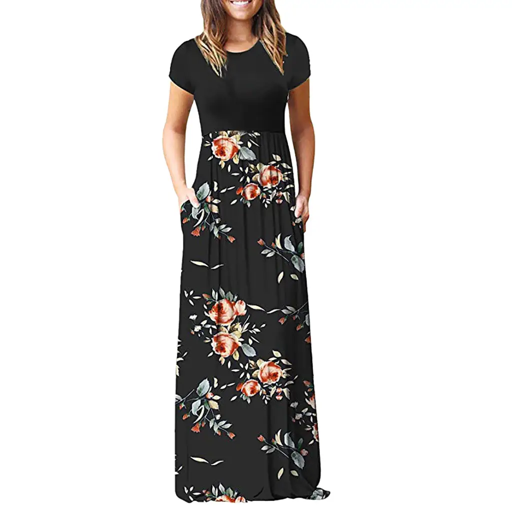 2022 Printed Floral Long Skirt Dress Black