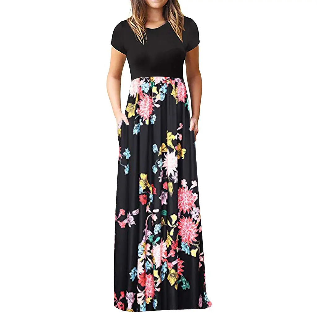 2022 Printed Floral Long Skirt Dress Black