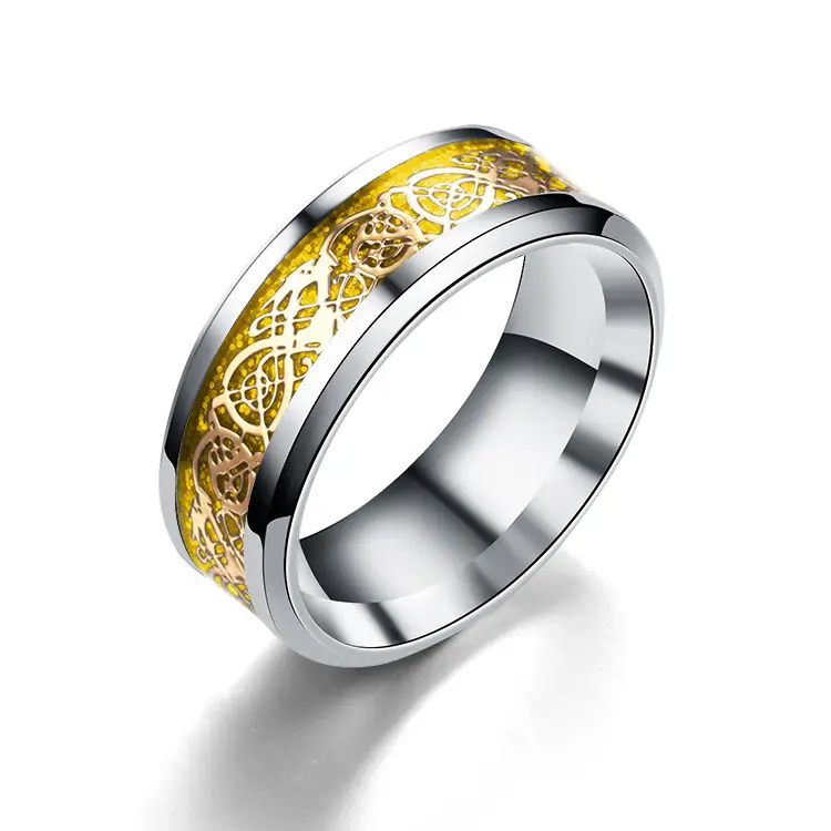 Dragon Pattern Gold Silver Ring Set 4 Pcs