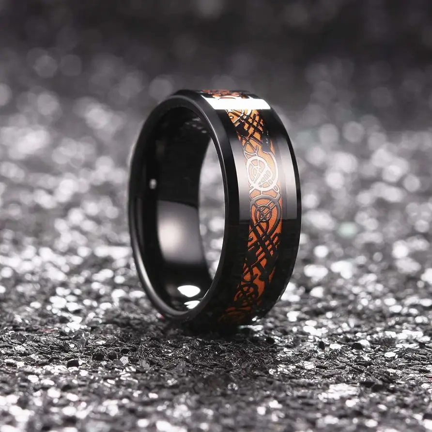 Dragon Pattern Gold Silver Ring Set 4 Pcs