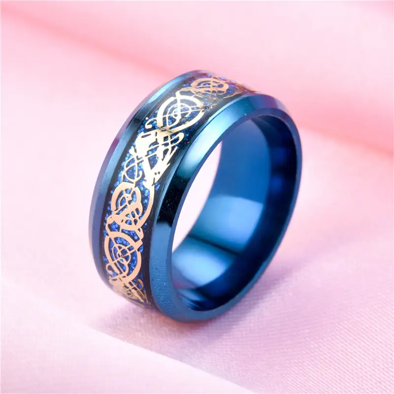 Dragon Pattern Gold Silver Ring Set 4 Pcs