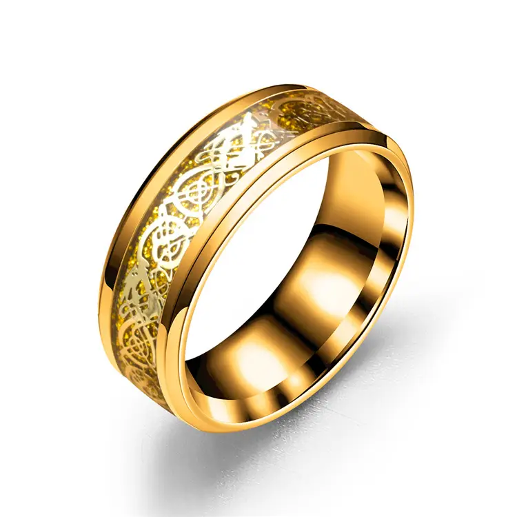 Dragon Pattern Gold Silver Ring Set 4 Pcs