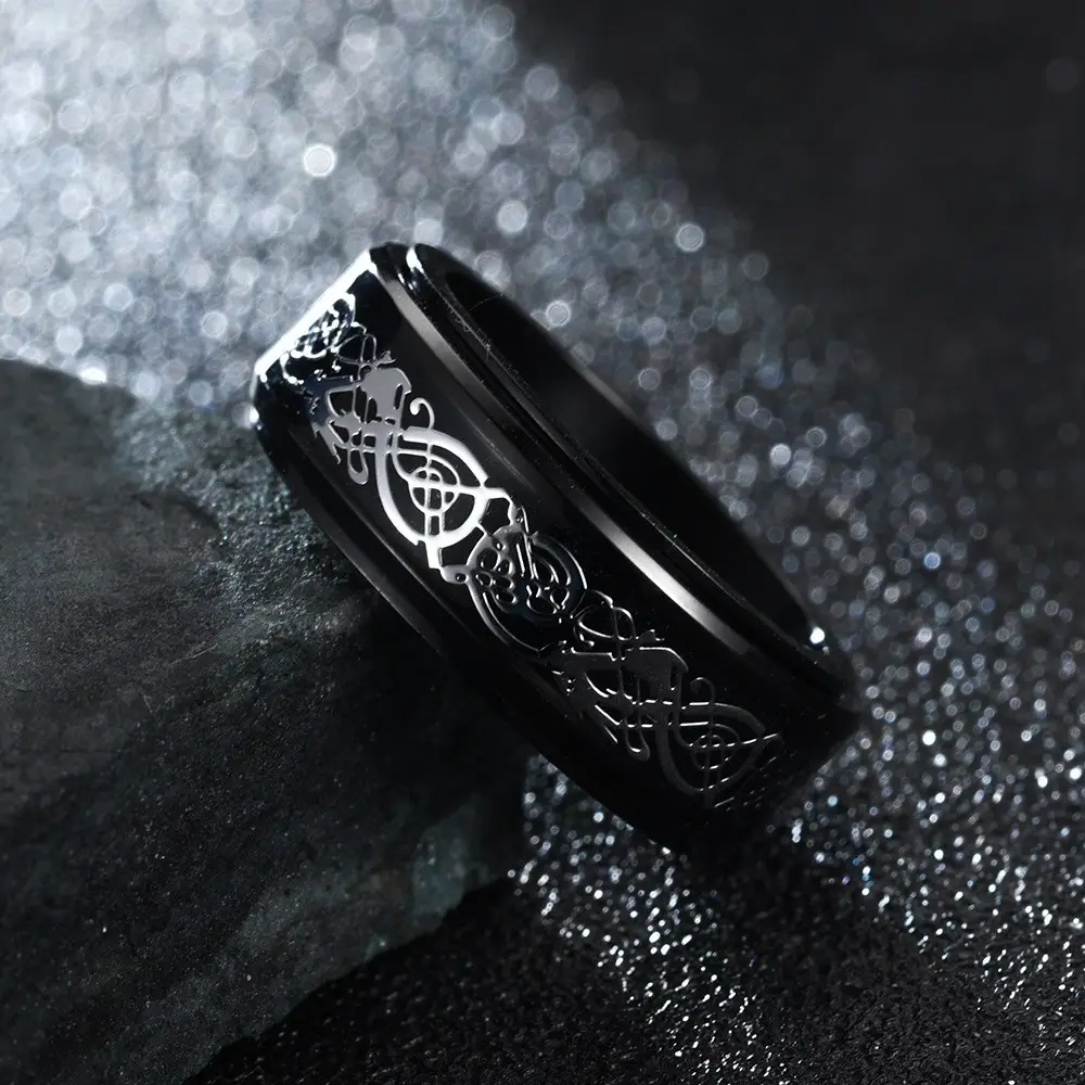 Dragon Pattern Gold Silver Ring Set 4 Pcs