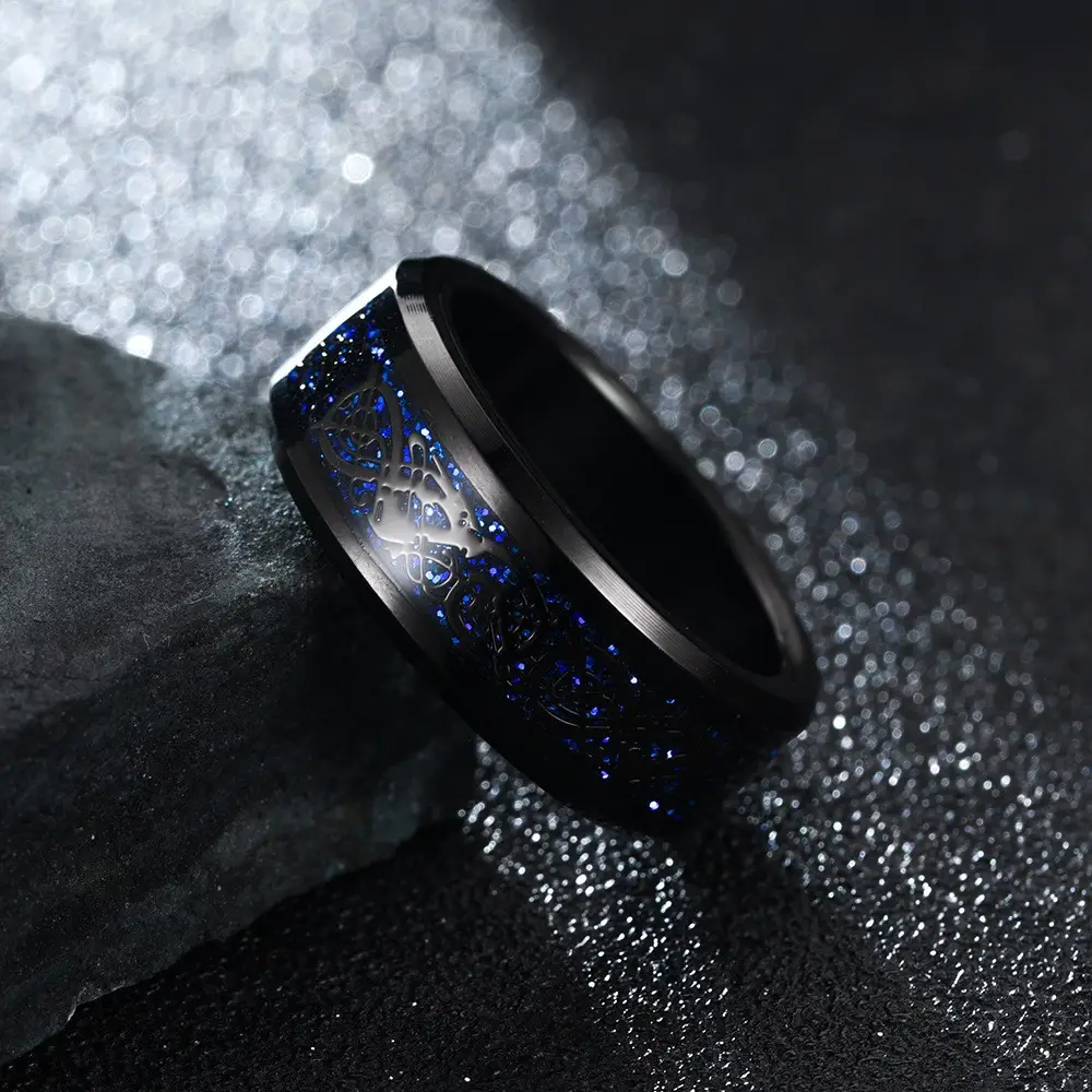 Dragon Pattern Gold Silver Ring Set 4 Pcs