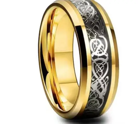 Dragon Pattern Gold Silver Ring Set 4 Pcs