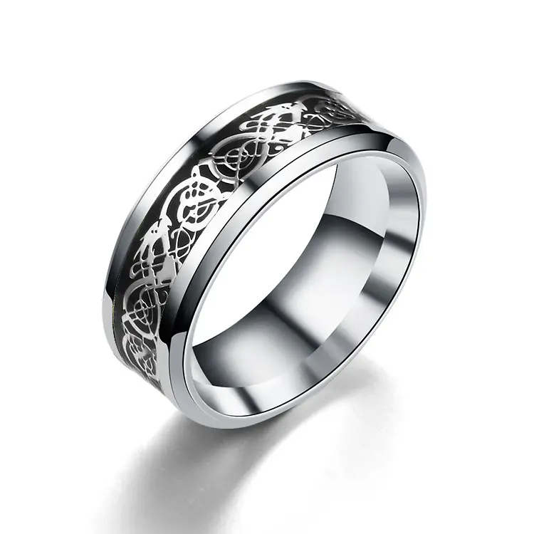 Dragon Pattern Gold Silver Ring Set 4 Pcs