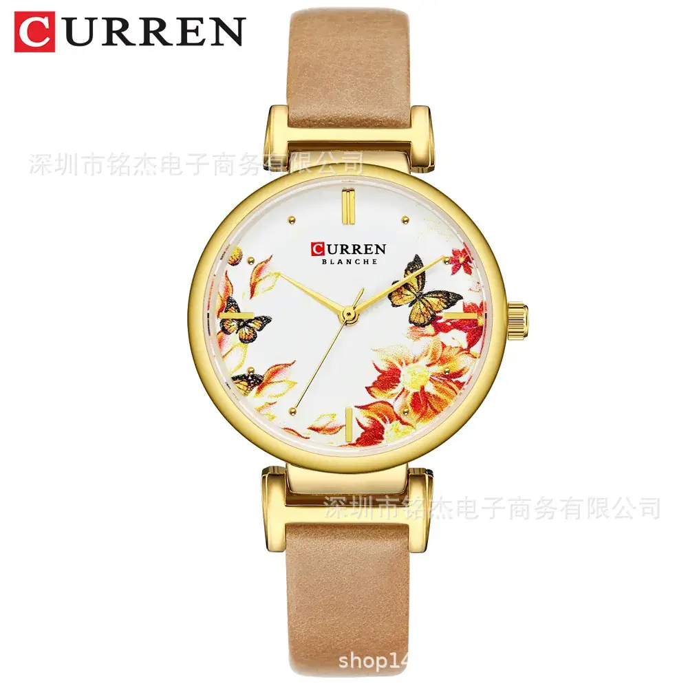 Curren Floral Watch for Women Rose Gold Black Band - Image 2