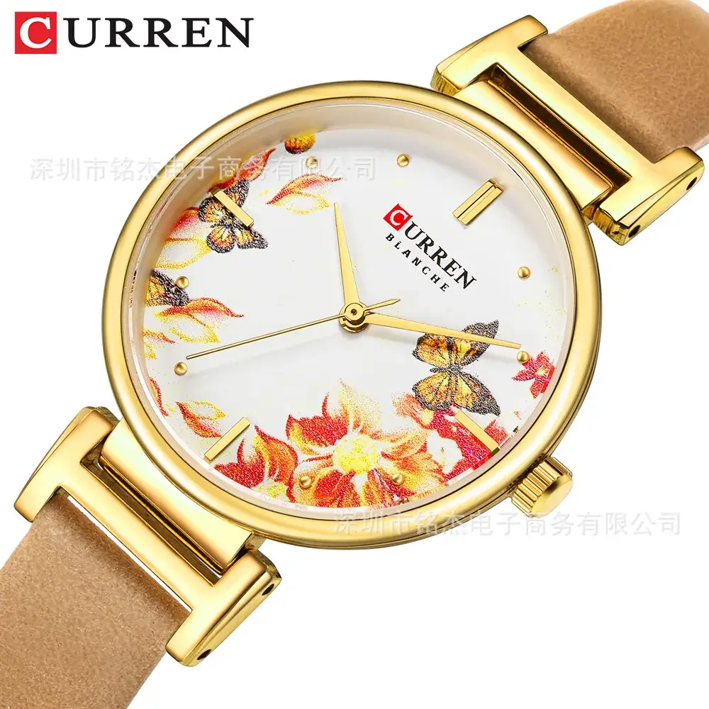 Curren Floral Watch for Women Rose Gold Black Band - Image 3