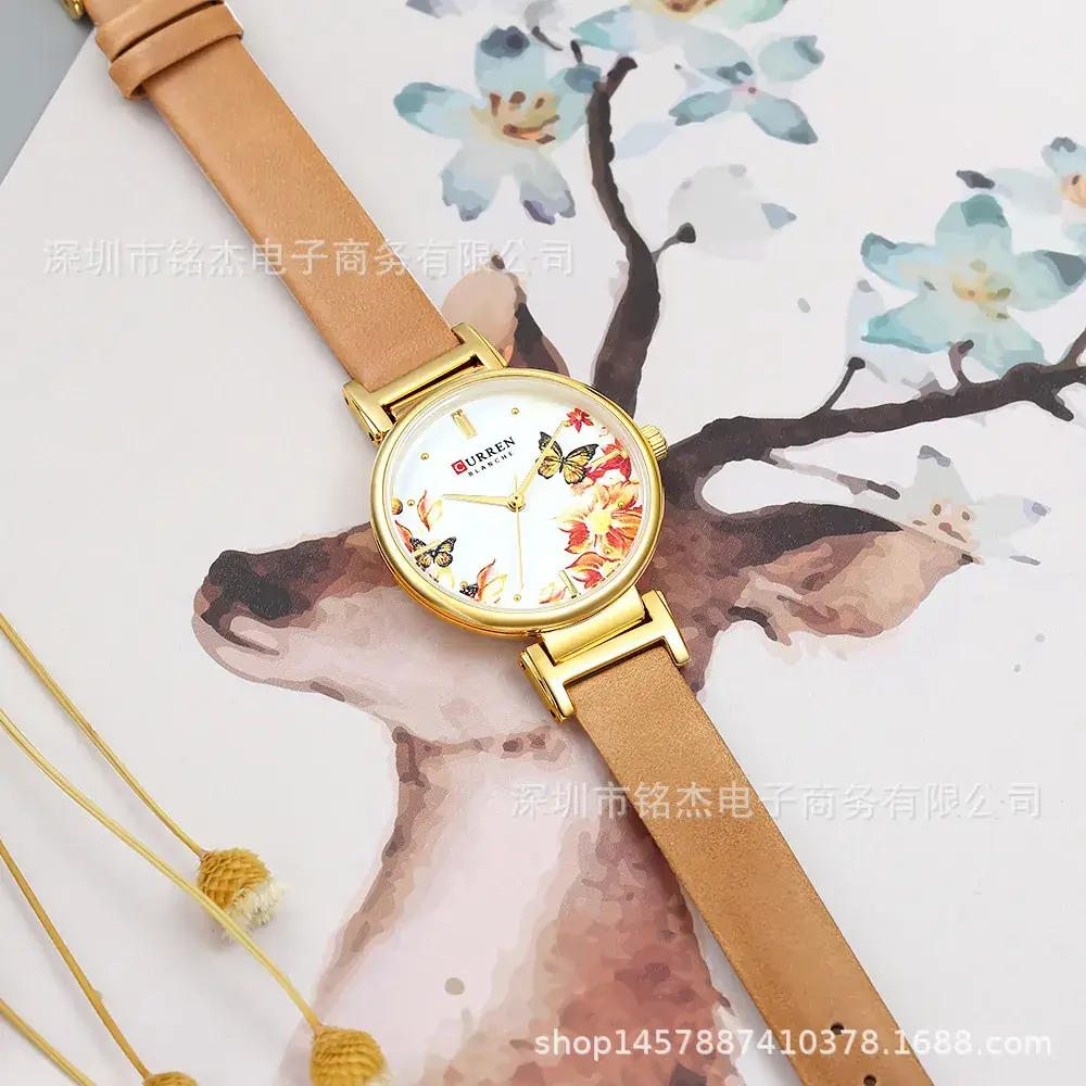 Curren Floral Watch for Women Rose Gold Black Band - Image 4