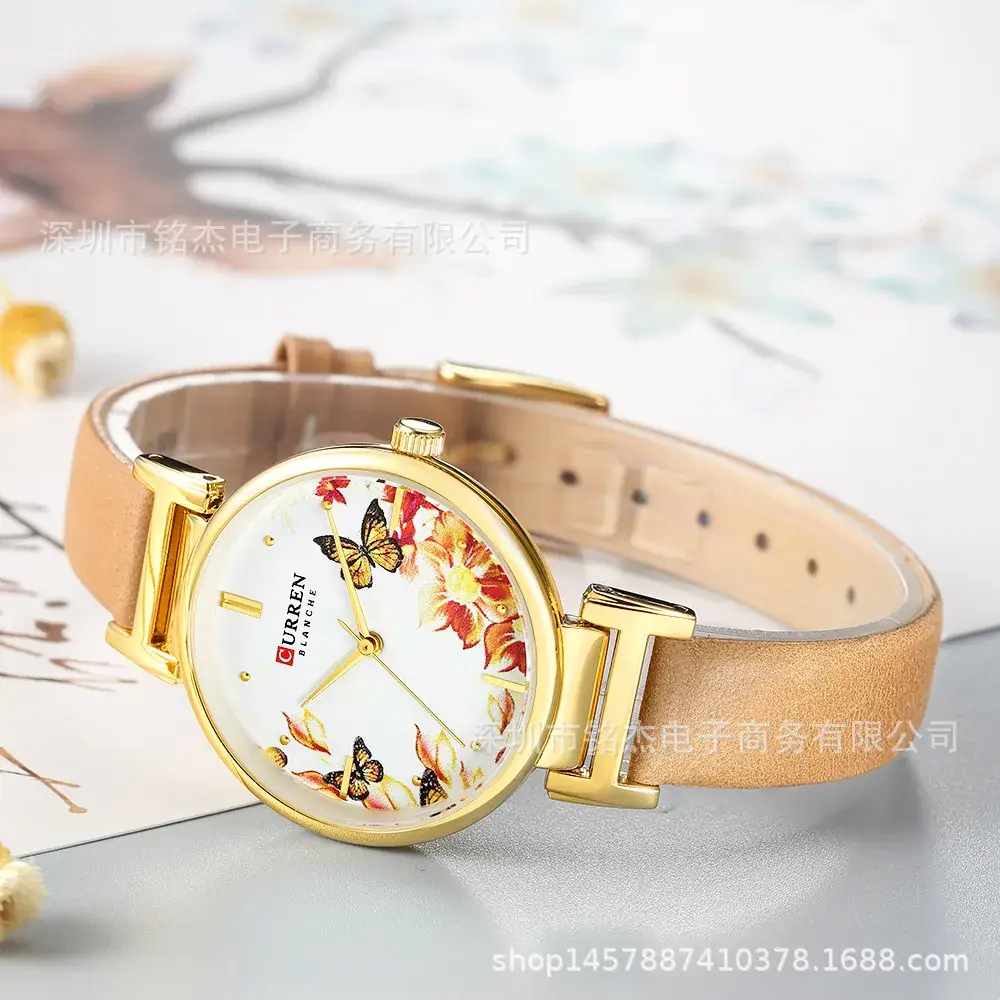 Curren Floral Watch for Women Rose Gold Black Band - Image 5