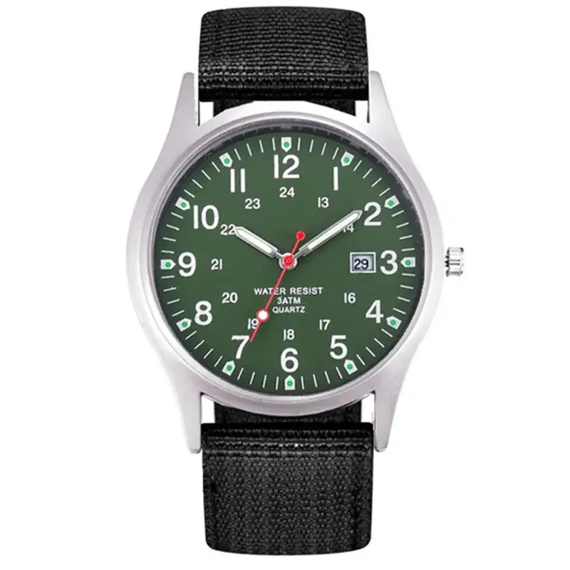 Men's Military Style Watch with Brown Fabric Band - Image 10
