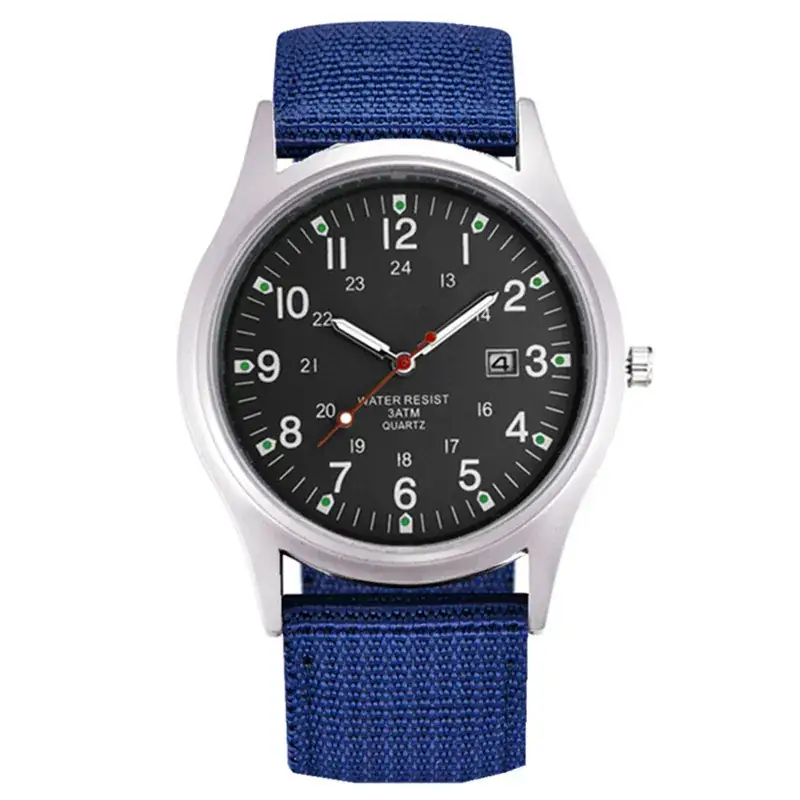 Men's Military Style Watch with Brown Fabric Band - Image 13