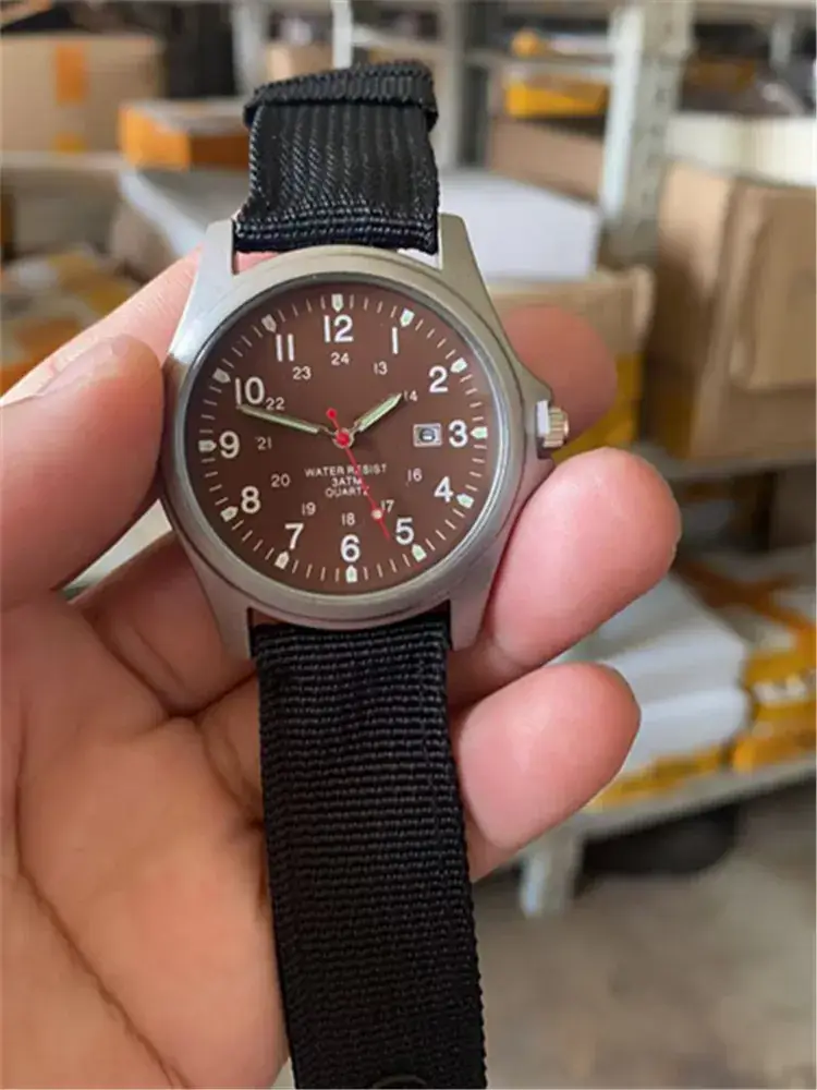Men's Military Style Watch with Brown Fabric Band - Image 22
