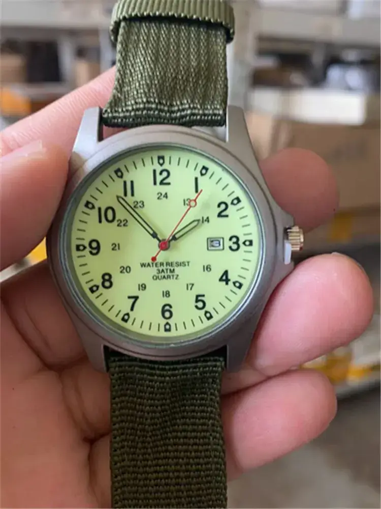 Men's Military Style Watch with Brown Fabric Band - Image 28