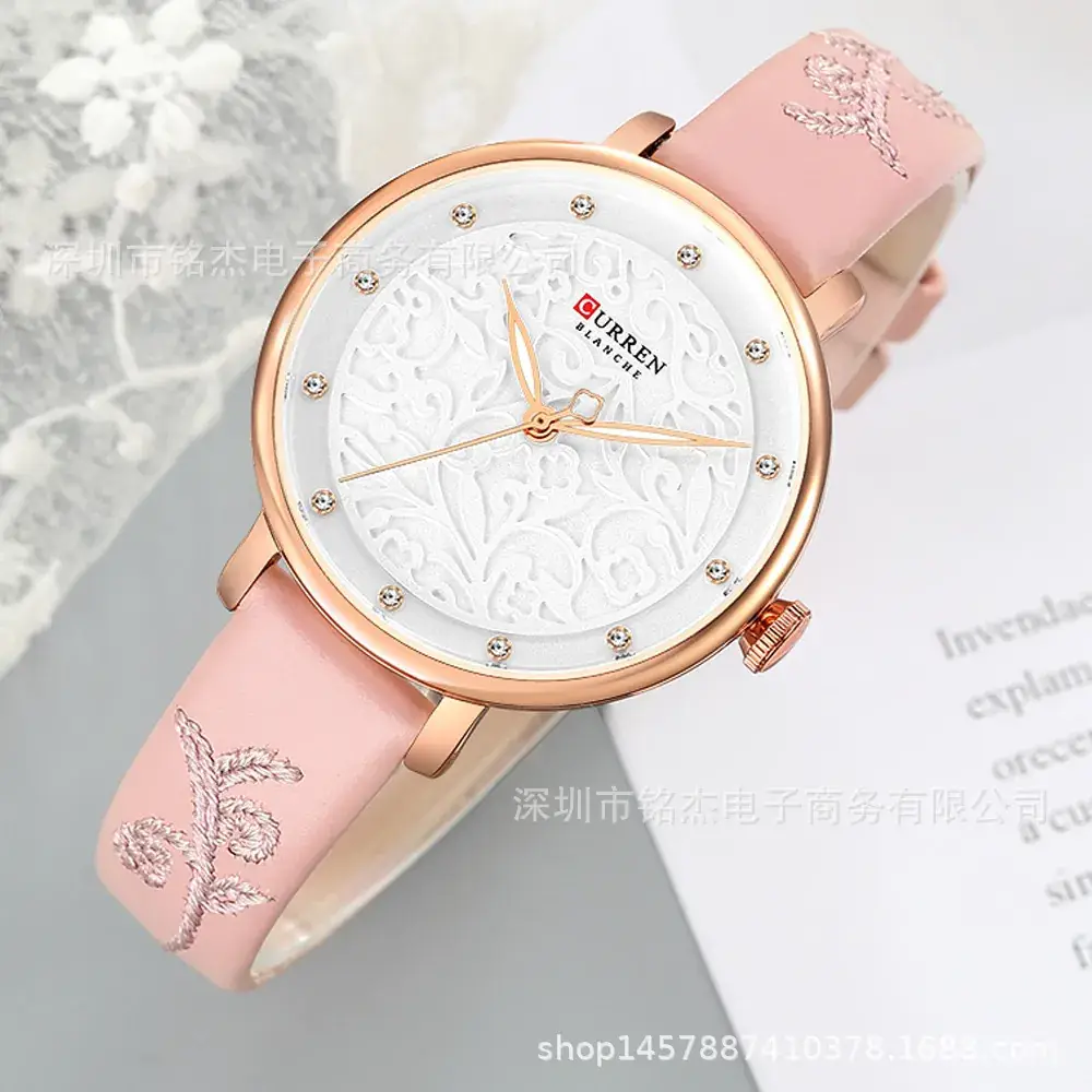CURREN Women's Pink Butterfly Belt Watch with Quartz - Image 8