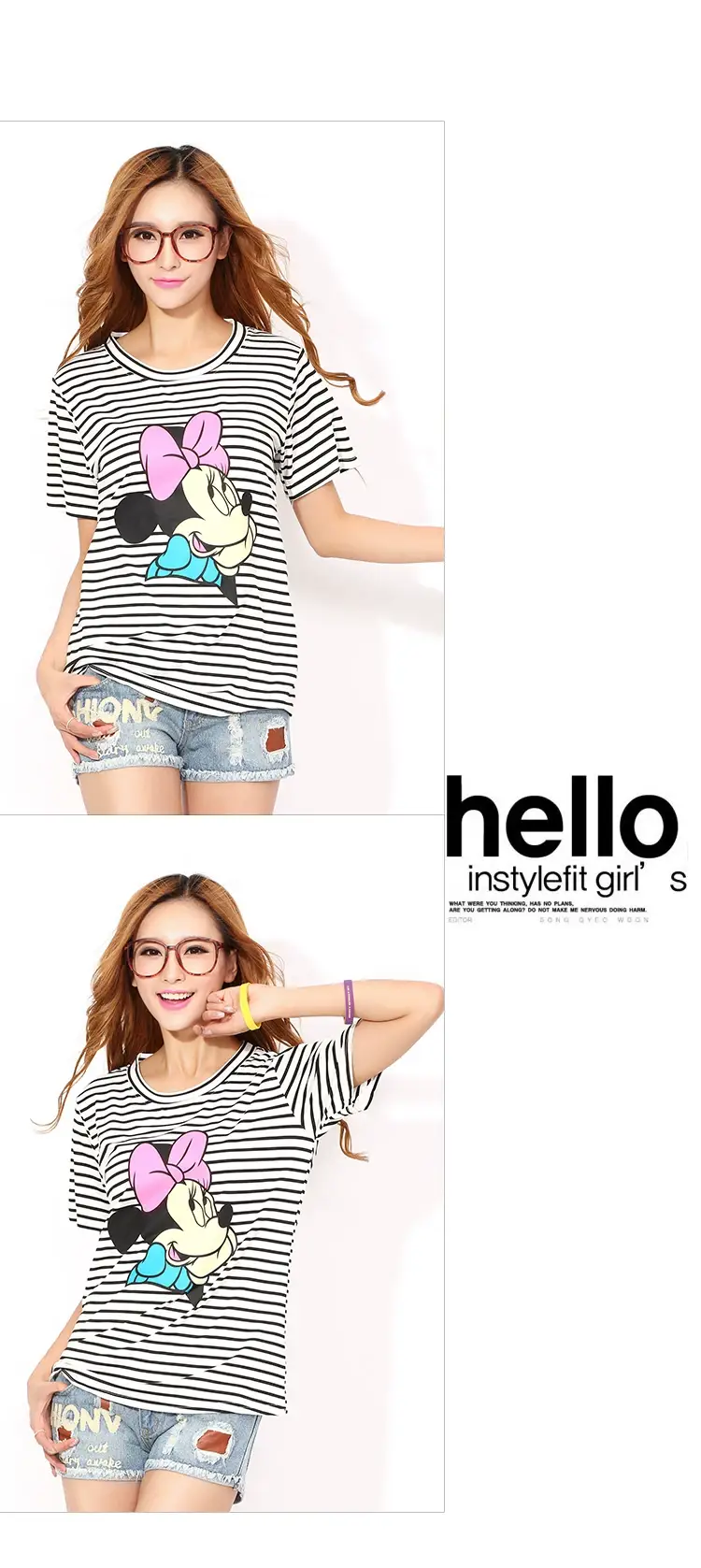 Korean Striped Mouse T-Shirt Women Large Size — feature 12
