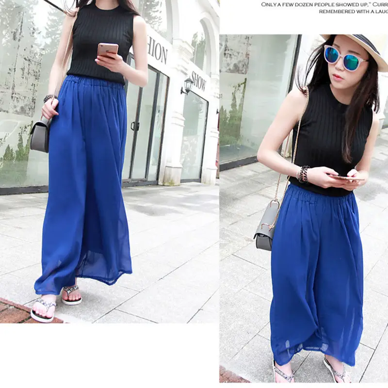 Blue Wide Leg High Waist Casual Pants 2026 - Image 2