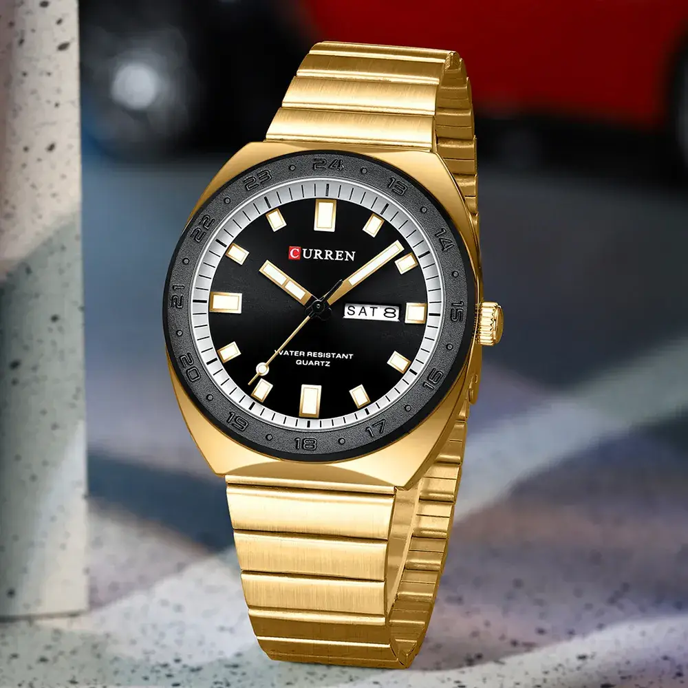 Curren Men's Gold Waterproof Calendar Watch