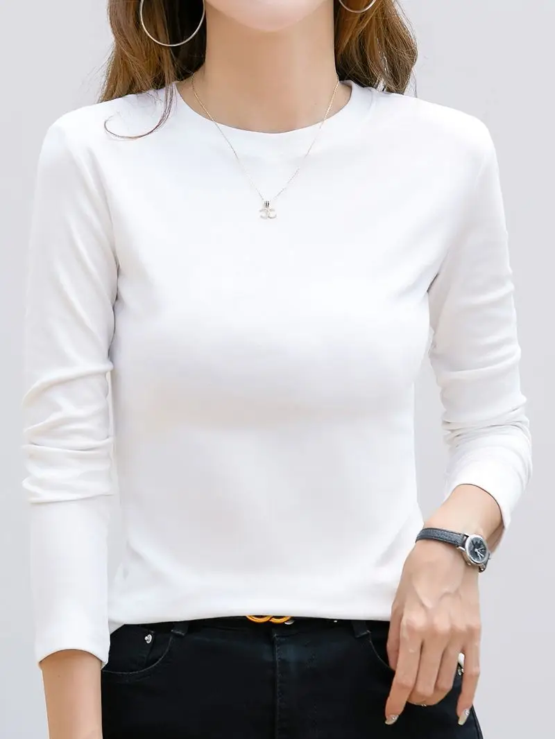 Black Slim Fit Long Sleeve Crew Neck T-Shirt for Women - Image 2