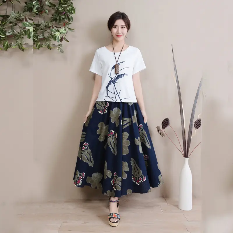 Oversized Printed Cotton Skirt Women Plus Size - Image 10