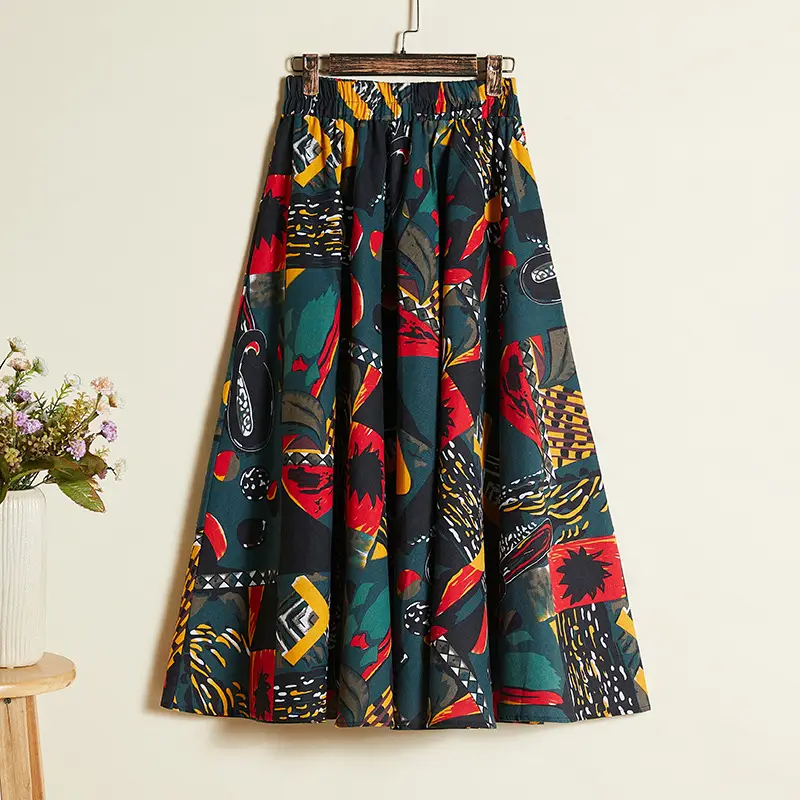Oversized Printed Cotton Skirt Women Plus Size - Image 11