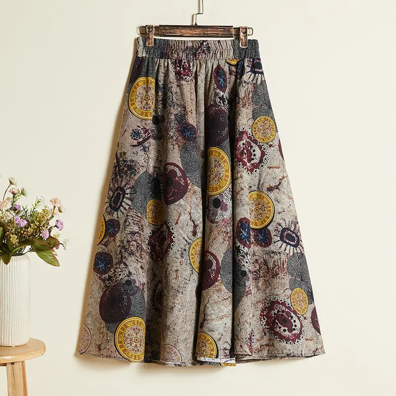Oversized Printed Cotton Skirt Women Plus Size - Image 12