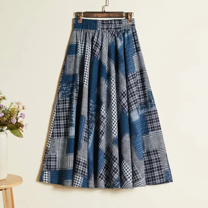 Oversized Printed Cotton Skirt Women Plus Size - Image 13