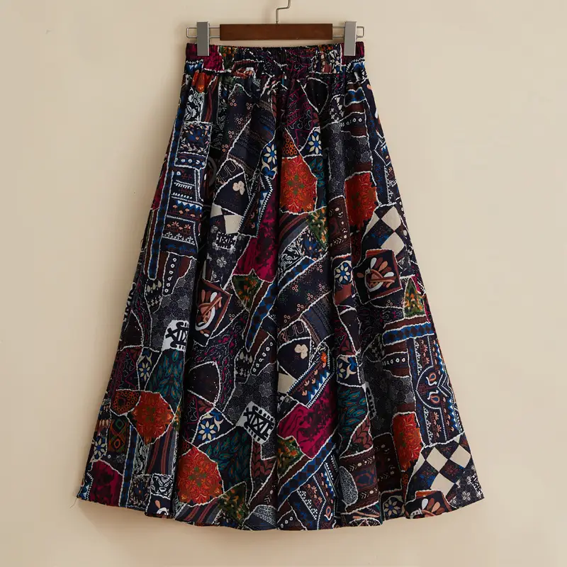 Oversized Printed Cotton Skirt Women Plus Size - Image 3