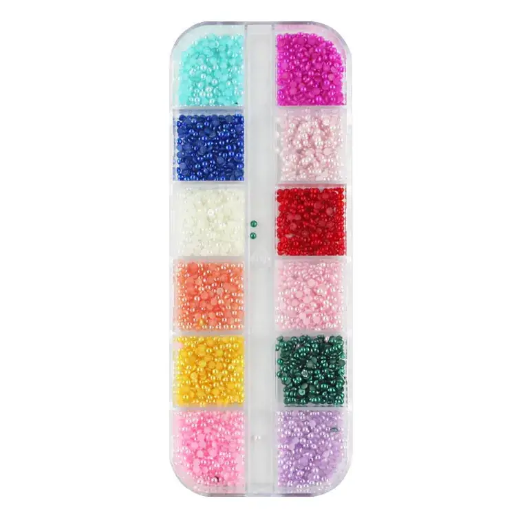 12-Grid Long Boxed Nail Pearl Decoration Semi-Round Diamond Jewelry - Image 4