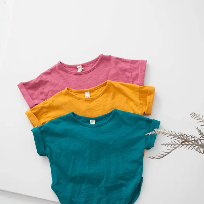 2026 Summer New Kids T-Shirt Solid Teal Loose Cotton - Image 4