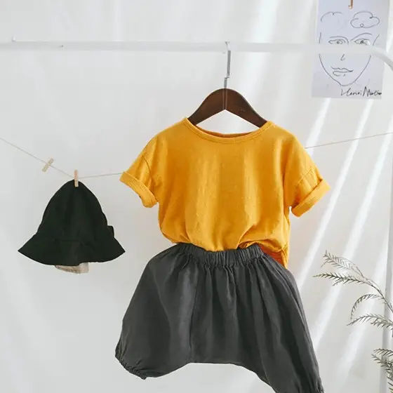 2026 Summer New Kids T-Shirt Solid Teal Loose Cotton - Image 5
