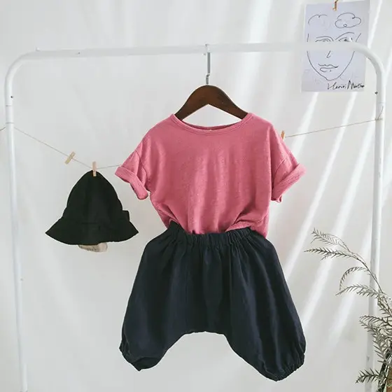 2026 Summer New Kids T-Shirt Solid Teal Loose Cotton - Image 6