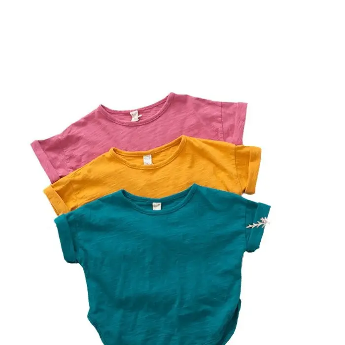 2026 Summer New Kids T-Shirt Solid Teal Loose Cotton - Image 8