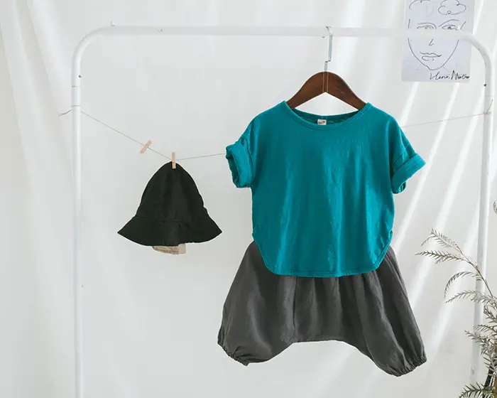 2026 Summer New Kids T-Shirt Solid Teal Loose Cotton β feature 7
